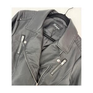 Fahsyee Black Vegan Leather Moto Biker Jacket Roses and Till Death L